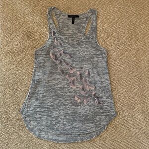 BCBG Razorback Tank Top • Gray w/Silver Sequins • XS